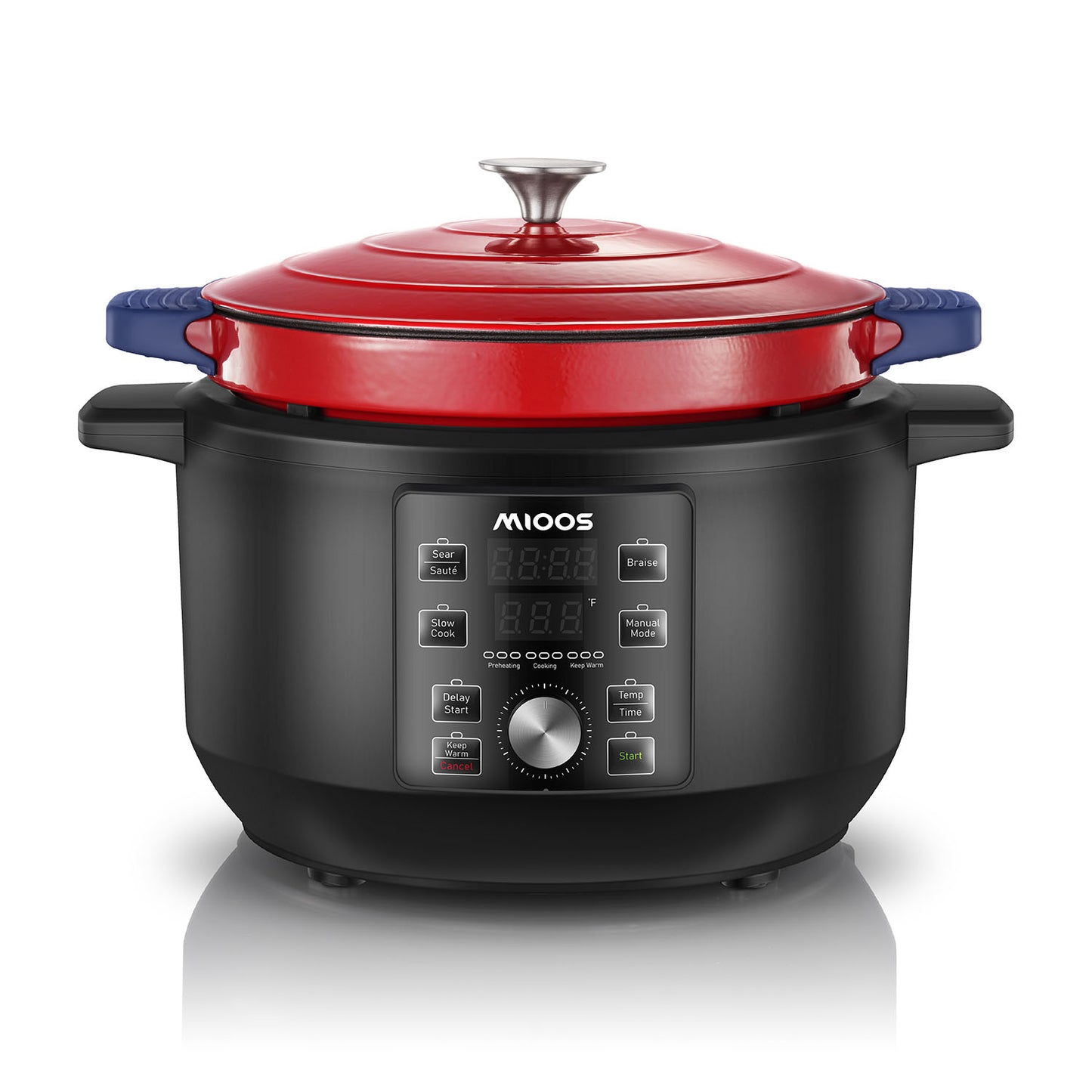 MIOOS Electric Enameled Cast Iron Dutch Oven Pot 6 in 1 6 QT Capacity with Temperature and Cook Time Adjustable, Sauté, Stew, Steam, Slow Cook, Keep Warm, Delay, Manual Modes